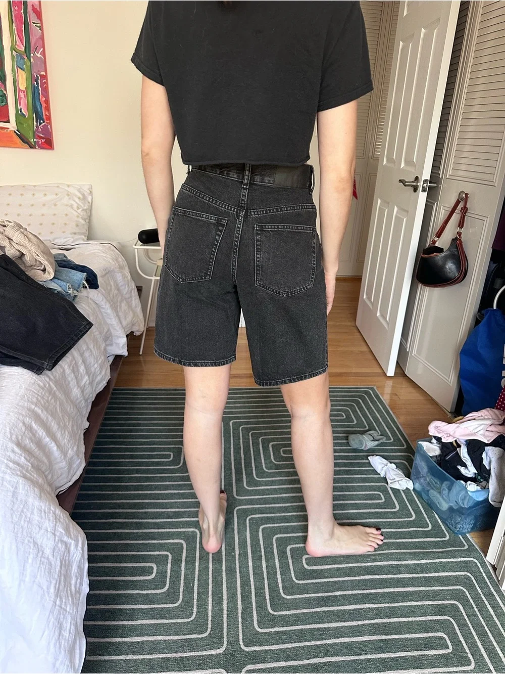 ASOS Black High-Rise Denim Bermuda Shorts